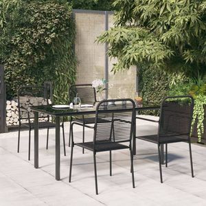 Ensemble de salle à manger de jardin en corde de coton noir avec acier thermolaqué et verre, mobilier d'extérieur durable - Product Image 1