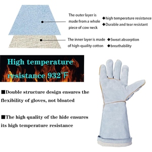 Gants de soudure en cuir de vachette de qualité supérieure, doublure en tissu aramide, ignifuges, pour la lutte contre les incendies, la construction, les barbecues - Product Image 3