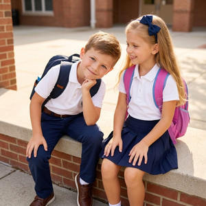 ชุดนักเรียนประถมแบบกำหนดเองสำหรับเด็กชายและเด็กหญิง พร้อมโลโก้ตามสั่ง วัสดุโพลีเอสเตอร์/ผ้าฝ้าย บริการ OEM - Product Image 4