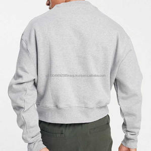 Sudadera corta en blanco con cuello redondo y costilla de algodón de alta calidad con logotipo personalizado para hombre, sudaderas con capucha de calle, envío DDP - Product Image 4