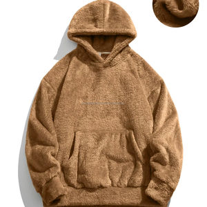 Unisex Fluffy Hooded Sweatshirt Custom Soft Velvet <b>Brown</b> Faux Fur Hoodie Sweaters Oversized Pullover Embroidered Logo Size XL - Product Image 2