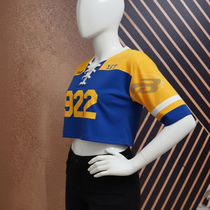 Camiseta Corta sigma gamma rho con 1922 y Letras Griegas en Azul Rey y Amarillo, Blusas Elegantes y Cómodas para Mujer - Product Image 3