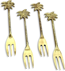 Fourchette en laiton réutilisable, ustensile de cuisine artisanal, fourchette en laiton avec manche torsadé en forme de palmier, pour la table à manger - Product Image 1