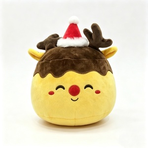 Peluche de reno personalizado que parpadea, peluche de reno amarillo redondo con astas marrones, peluche de reno con gorro de Papá Noel, peluche de reno con nariz roja - Product Image 5