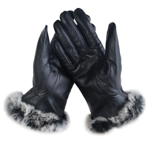 Gants en cuir longs jusqu'au poignet, doublés de fourrure, thermiques, pour l'hiver, style uni, usage quotidien - Product Image 4