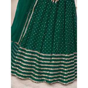 Encantador Lehenga Choli Verde con Lentejuelas y Georgette Semi-Cosido de 2000g con Dupatta - Product Image 1