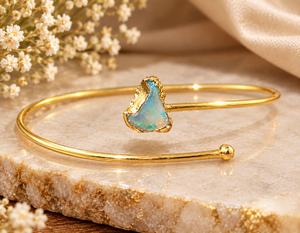Natural Ethiopian <b>Opal</b> Gemstone <b>Gold</b> Electroplated Bangle for Adjustable Open Bangle Jewellery For Women Girls Gift Wholesale - Product Image 1