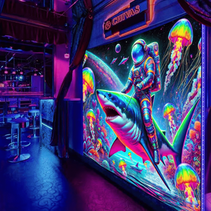 Tappeto 2D Vibrante con Design Astronauta Fluorescente al Neon per Arredamento Camera da Letto, Aggiunge Colore al Tuo Spazio Abitativo - Product Image 2