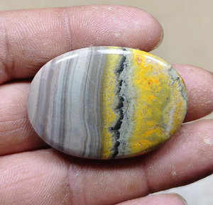Natural Bumble Bee Jasper Loose Gemstone Oval <b>Polished</b> Flat Back <b>Wax</b> Oiled Yellow Gray Band Crystal for Jewelry Making - Product Image 2
