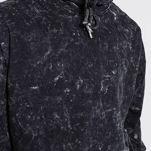 Sudadera con Capucha Negra Lavada Oversize para Hombre, Ajuste Regular, Forro Polar de Algodón Ecológico, Diseño Color Block, Casual, para Otoño, con Bolsillo - Product Image 6