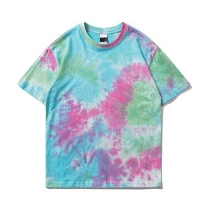 100% Heavyweight Cotton <b>Knitted</b> <b>Tie</b>-Dye Graphic T-Shirt 180gsm Soft Gradient Color Unisex Streetwear Custom Printed Men - Product Image 5