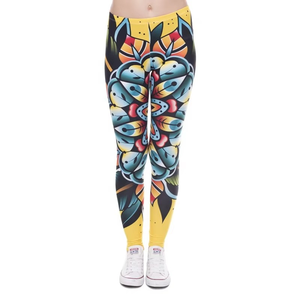 Leggings de yoga con estampado de flores TATTOO, 92% poliéster, 8% spandex, suaves y elásticos, para mujer, ropa deportiva, ¡en oferta! - Product Image 3