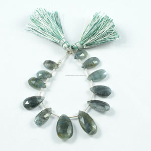 Perles de pierres précieuses en forme de poire à facettes Aqua mousse africaine naturelle élégante de qualité supérieure noir 60 carats 8 pouces utilisation de brin faisant l'occasion - Product Image 1