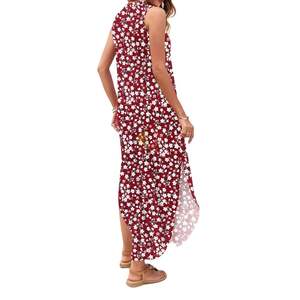 Robe longue décontractée d'été sans manches à motif floral rouge, avec poches latérales, en tissu respirant, pour femme, mode OEM personnalisée - Product Image 2