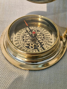 Shiny Polished Brass Mechanical <b>Desk</b> <b>Clock</b> Compass Vintage Antique Nautical Design Hourly Chiming Silent Operation for Home - Product Image 5