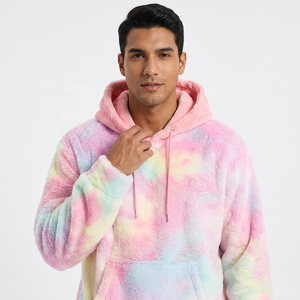 Sweat à capuche oversize en molleton tie-dye unisexe, chaud pour l'hiver, coupe classique avec poche, couleurs rose pastel - Product Image 5