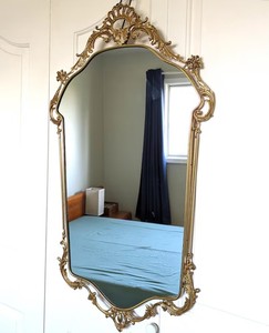 Large Venetian Baroque Style Wall Mirror: Solid Brass Frame, Gold Tone - Product Image 1