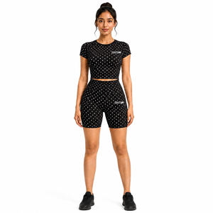 Ensemble de yoga pour femmes, haut court à pois et short cycliste assorti, vêtements de sport personnalisés pour la gym, tenue de sport à séchage rapide - Product Image 4