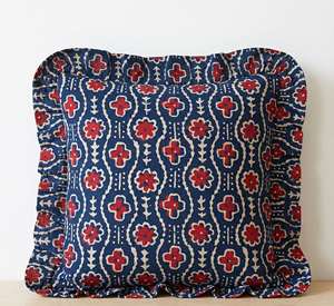 Fundas de cojín vintage de algodón indio con estampado de bloques y volantes, fundas de almohada bohemias con volantes, 16x16, 18x18, 20x20 - Product Image 4