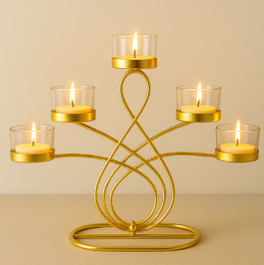 Enchanting dual gold taper <b>holder</b> showcasing a sleek, romantic crescent moon accent available at wholesale price. - Product Image 6