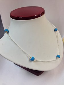 Collier Sleeping Beauty Turquoise en argent sterling 925 massif et or jaune 14 carats, bijoux fins, cadeau pour femme - Product Image 4