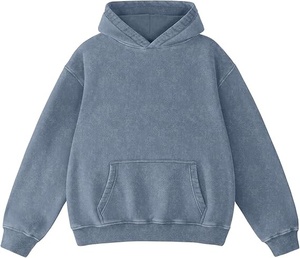 Oversized Hooded Sweatshirt Solid Blue French Terry Pocket Casual <b>Pullover</b> <b>Men</b> Autumn Wear Regular Fit - Product Image 1