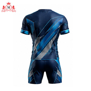 ชุดเสื้อฟุตบอลสีน้ำเงินสำหรับผู้ชาย แบบซับลิเมชั่น พร้อมกางเกงขาสั้น ระบายอากาศได้ดี ผลิตจากโพลีเอสเตอร์ 100% ชุดฟุตบอลสำหรับผู้ใหญ่ ตรวจจับรอยต่อแบบไร้ตะเข็บ - Product Image 5