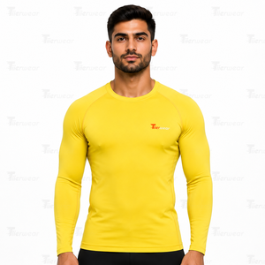 Chemises de compression à manches longues pour hommes, en jersey extensible lisse, col rond, manches longues, haut de sport, chemises de compression ajustées - Product Image 1