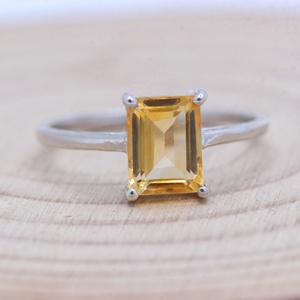 Wholesale 925 Solid Sterling <b>Silver</b> Natural Emerald Cut Citrine Prong Set <b>Solitaire</b> <b>Ring</b> Fine Jewelry Memoria Jewels - Product Image 4