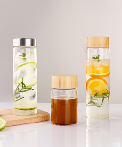 Heat Resistant Borosilicate Glass <b>Bottle</b> with Wooden Lid Premium Glass Drinking <b>Bottle</b> for Daily Hydration - Product Image 3