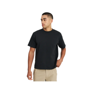 T-shirt en coton noir pour homme, manches courtes, col rond, coupe classique, jersey tricoté, couleur unie, haut décontracté - Product Image 1