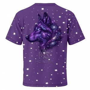 T-shirt unisexe tendance en coton/polyester durable, couleur violette, motif loup, manches courtes, disponible dès maintenant, logo personnalisé - Product Image 5