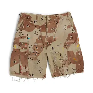 Hete Verkoop Zwaargewicht Camo Jean Shorts Mannen Groothandel Patchwork Borduurwerk Cargo Denim Shorts Custom Crop Raw Zoom Shorts