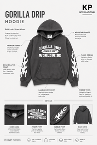 Sudadera con Capucha para Hombre Gorilla Drip, Negra y Gris, 100% Algodón Ecológico, Transpirable, Corte Regular, para Primavera, Sudaderas Personalizadas - Product Image 4