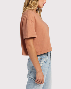 Women's <b>Cropped</b> T-Shirt Short Sleeve Crew Neck Solid Color Loose Fit Casual <b>Top</b> 100% Cotton Spring Summer Wear - Product Image 2