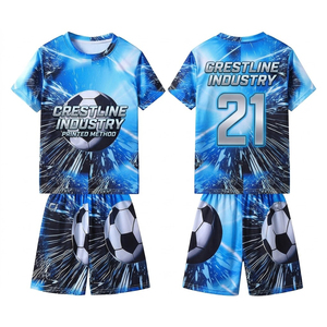 Ensemble de maillot de football Crestline, dégradé noir et bleu, sublimé, 100% polyester, unisexe, adulte, col rond, manches courtes, évacuation de l'humidité - Product Image 6