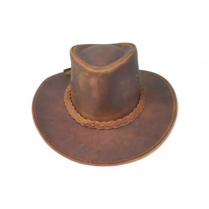 Brown Hand Drawn Adjustable Leather Australian Outback Cowboy <b>Bush</b> <b>Hat</b> Vintage Western for Men & Women Four Seasons Use - Product Image 4