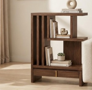 Modern <b>Wooden</b> Tiered <b>Bookcase</b> 3 Shelves Freestanding Backless Storage Rack with Drawer for Living Room Home Office - Product Image 2