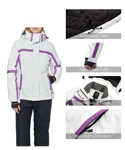 Chaqueta de Esquí Impermeable para Mujer, Color Blanco y Morado, con Capucha, Cierre de Cremallera, Aislamiento Sintético, para Invierno - Product Image 5
