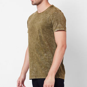 T-shirt homme vert olive à manches courtes, col rond, coupe ajustée, décontracté, uni, 100 % coton tricoté, design simple, logo sur la manche gauche - Product Image 2