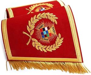 Past High Priest Royal Arch Chapter Cuff - <b>Red</b> Hand Embroidered with Fringe vivid <b>red</b> <b>material</b> highlighted - Product Image 5