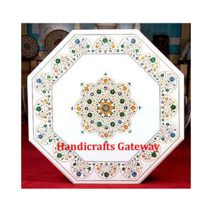 Plateau de table en marbre blanc de forme octogonale, incrustation de fleurs faite à la main, design avec surface brillante, à utiliser pour une table basse dans un restaurant - Product Image 6