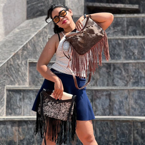 Bolso cruzado de piel de vaca con pelo real y flecos, bolso de mujer occidental, bolso de cuero genuino marrón, bolso de Venta caliente, regalos para ella - Product Image 3