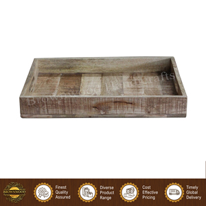 Fabricant leader de plateaux de service rectangulaires en bois décoratifs faits à la main de haute qualité au design moderne avec poignées, lot de 3 - Product Image 2