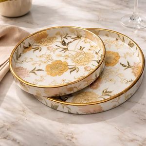Art Deco Floral Wooden MDF Decorative Serving Tray Platter Glossy Polished Multi-Functional Beverage Storage for <b>Desk</b>/Table - Product Image 4