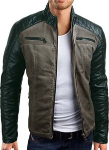 Blouson aviateur en cuir PU marron pour homme, col rabattu, fermeture éclair, vêtement décontracté pour l'automne - Product Image 4