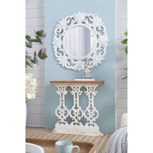 Consolle Classica Vintage Bianca Anticata 81x30x81 cm con Piano in Legno Marrone - Arredamento Elegante - Product Image 3