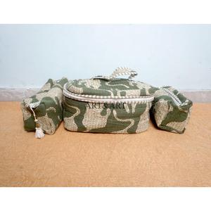 Juego de 3 neceseres acolchados de algodón indio con estampado, bolsa de aseo, estuche de maquillaje, neceser de viaje, bolsas y estuches para cosméticos - Product Image 1