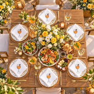 Élégantes serviettes de table en coton brodé motif agrumes, ensemble de serviettes pour boissons rafraîchissantes pour mariage estival et décoration de table - Product Image 4