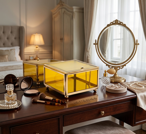 Chromatique Citrine – Glass Trinket <b>Box</b> Chromatique <b>Keepsake</b> Collection-elegant metallic structure,Crafted with brass frame - Product Image 2